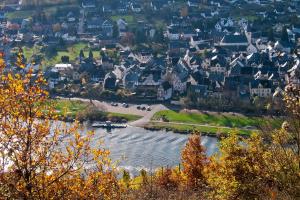 Pünderich im Herbst von anderer Moselseite oben fotografiert