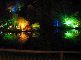 Bad Bertrich, Schwanenteich, Nacht, beleuchtet1